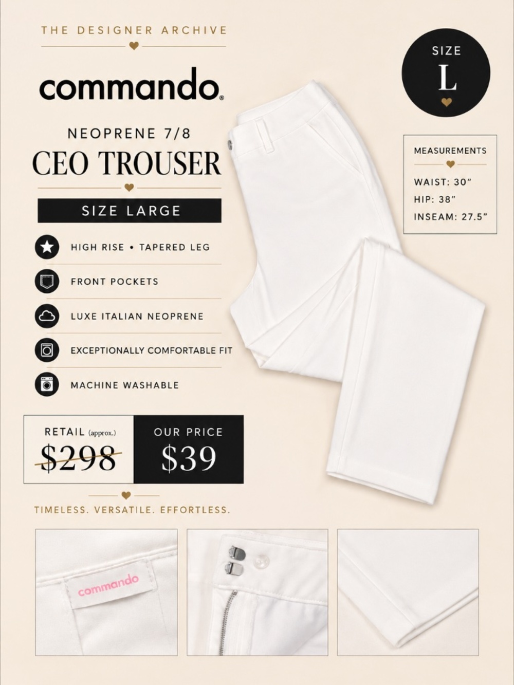 Commando  7/8 CEO Trouser White Size Large